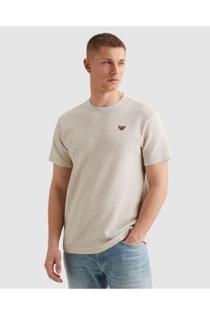 PME Legend PME Legend two tone textured stripe ptss2603569 Print T-shirts 7013 bone white