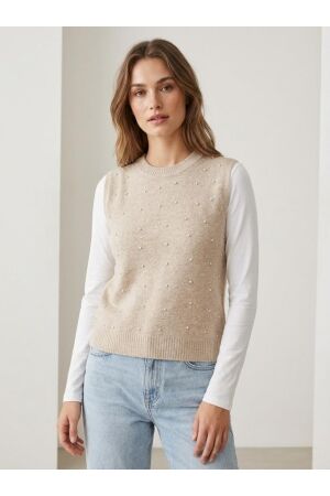 Only Only onlrenata life sl o-neck pearl vest knt Trui korte mouw whitecap gray