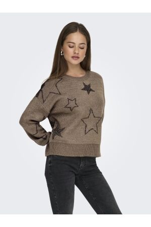 Only Only onlrosie ls o-neck glitter knt Trui cocoa créme