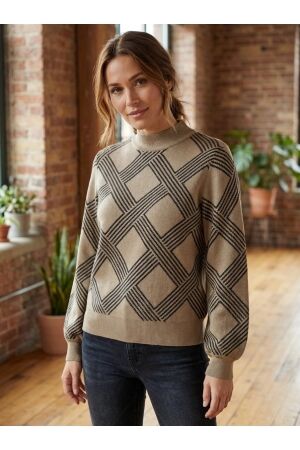 Only Only onlanny ls jq o-neck knt 15327635 Trui cocoa créme